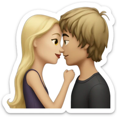 dark haired boy and blonde girl kissed sticker