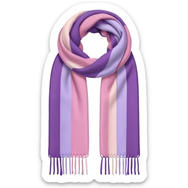 Realistic pastel-pink and pastel-violet vertically thick-striped winter scarf isolated. sticker