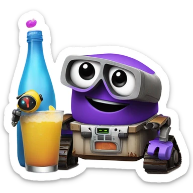 grimace getting drunk with wall-e sticker