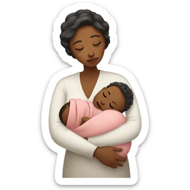sad mother with newborn sticker