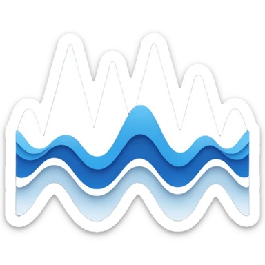 logo on white background showing a waveform morphing into text. Clean blue and white geometric sticker