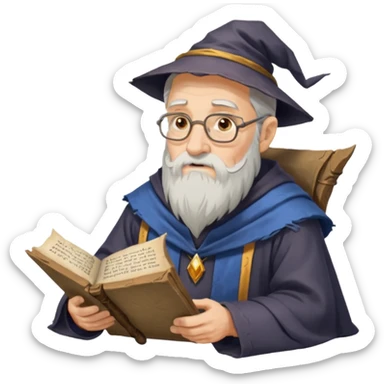 Old Scholar Wizard – gray beard, reading ancient scroll. sticker