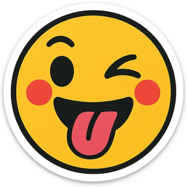 face with one eye winking, tongue out, blushing, vibrant toon style sticker
