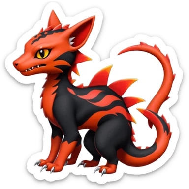 Cherry-Red and Jet-Black Fierce Fiery Mohawked Gothic Salandit-Litten-Torracat-hybrid-creature (full body) sticker