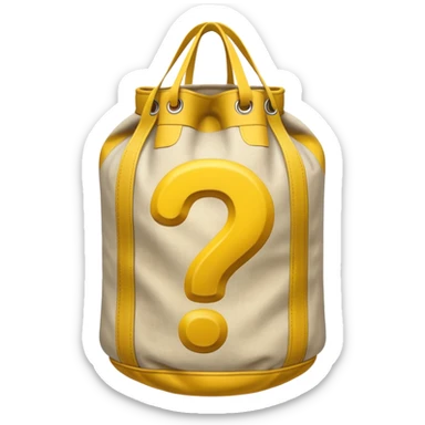 heavy bag printed with overstuffed with yellow question marks sticker