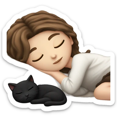 White girl brown hair sleeping with black kitty sticker