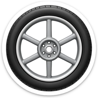 Front-view realistic wheel, perfectly symmetrical, 5–8 short evenly spaced spokes, thick wide outer rubber rim, heavy solid look, centered. sticker