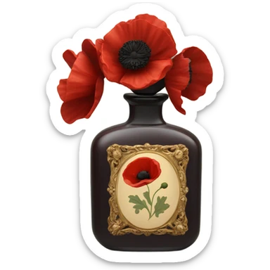 Dark red vintage French style perfume bottle with red poppies
 sticker