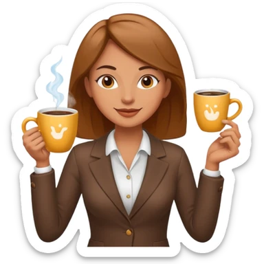 girl boss, cartoon, cheerful, holding coffee sticker