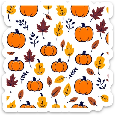 autumn fall scene with leaves, pumpkins, and cozy vibes sticker