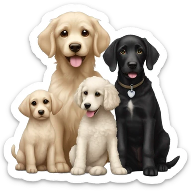 black lab and poodle with their puppies sticker