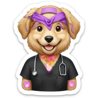 golden retriever wearing. black scubs sticker