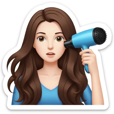 Long hair brunette blow drying hair sticker