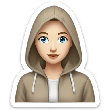 beautiful girl with computer,blue eyes,beautiful girl with short hair with computer,blue eyes,white skin, makeup, hoodie,short light-brown hair,code in background sticker