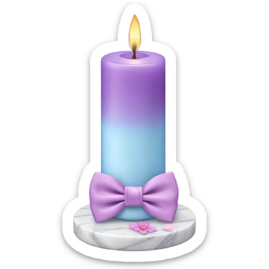 Purple candle on a white marble-candle-holder-stand, flowers, bow tie, light-blue, pink, white, pastel purple, aesthetic sticker
