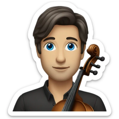 Cellist with straight long dark brown hair and blue eyes sticker