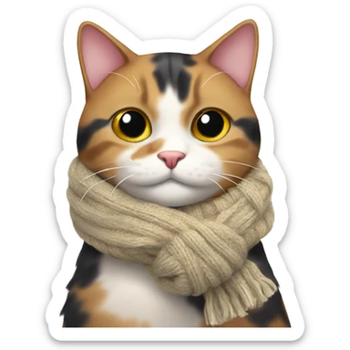 Fat Calico cat wearing a knit scarf sticker