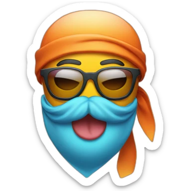 emoji sticking out tongue and closed right eye with gradient glasses, beard and bandana on head sticker