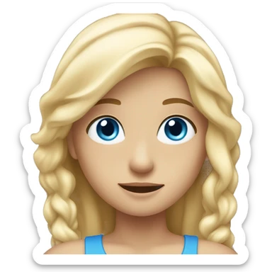 A blond girl with long hair, blue eyes raising one arm up sticker