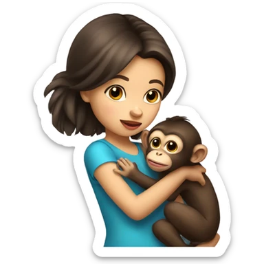 Girl with dark brown hair kissing baby monkey   sticker