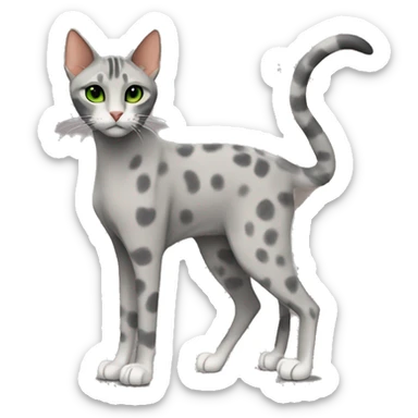 Short-haired oriental cat ,full body , grey coat with spots , green eyes , terracotta nuzzle sticker