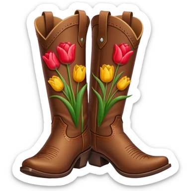 Brown cowgirl boots with tulips on them sticker