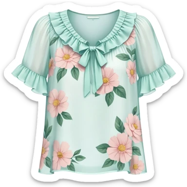White Floral short sleeve chiffon ruffle blouse sticker