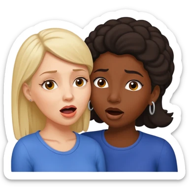 Devious cheerful white woman whispers in surprised embarrassed black woman's ear. sticker
