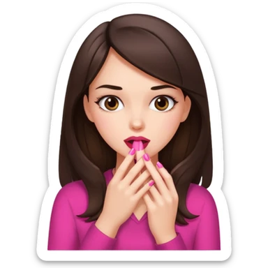 Brunette girl bitting her pink nails seductively  sticker