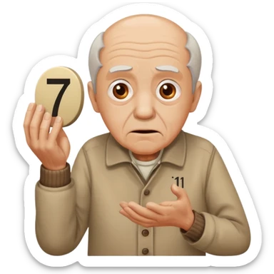 generate iphone emoji of a old gguy hold '7' and '11' numbers on hands scaried sticker