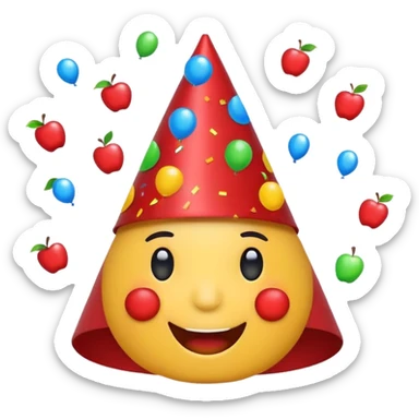 emoji celebrating with party hat, confetti, joyful, apple style sticker