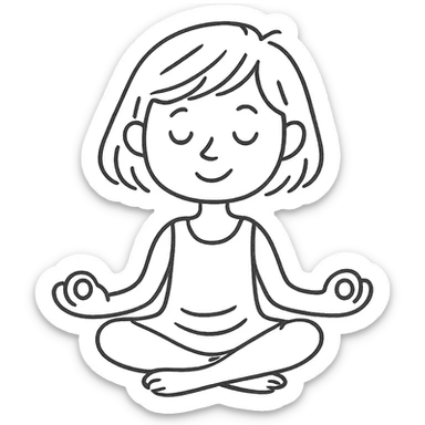 a blonde girl with a short haircut in a white dress sitting in a lotus position and meditating sticker