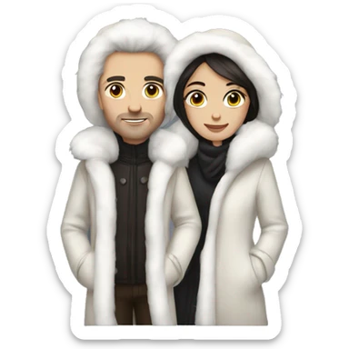 Dark haired White couple in long fur coats sticker