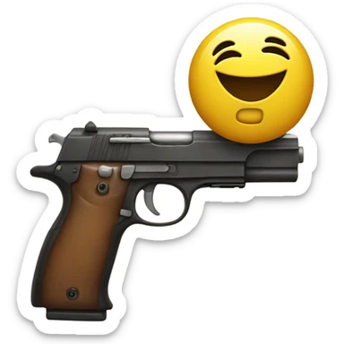 Smiley face with big grin and gun in hand  sticker