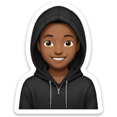 black young adult in a hoodie with care free persona sticker
