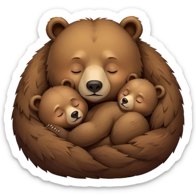A Bear hibernating with her Two cubs sticker