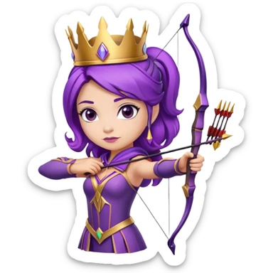 Archer Queen from Clash of Clans with purple hair, crown, bow and arrow, purple outfit sticker