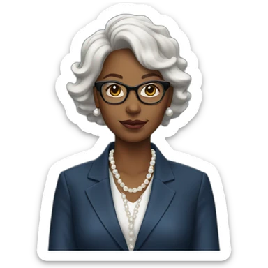 boss black woman, glasses, blue blazer jacket, pearl necklace sticker