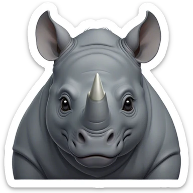 Cinematic Noble Rhinoceros Portrait Emoji, Poised and regal, with a massive, powerful build and a thick, armored hide of slate gray, deep-set soulful piercing eyes, Simplified yet sharp and sophisticated features, highly detailed, glowing with a soft, dignified glow, high shine, intelligent and formidable, stylized with an air of ancient might, focused and attentive, soft glowing outline, capturing the essence of a watchful and commanding behemoth, so majestic it feels as though it could charge out of the screen with effortless authority! sticker