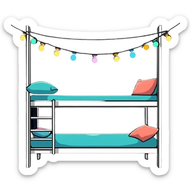 cozy loft bed with string fairy lights glowing underneath sticker