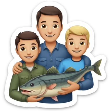 Father and son happy after catching a catfish sticker