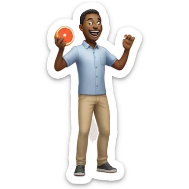Excited man holding a grapefruit sticker