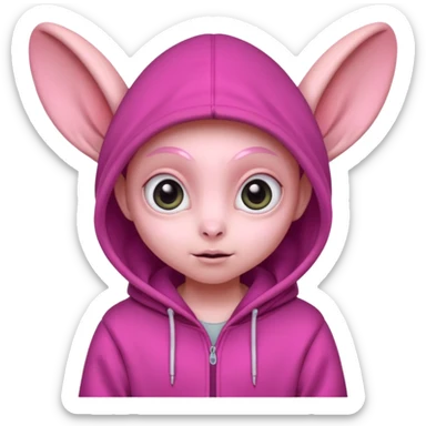 Aliens Pink, hoodie, cute big eyes, big ears, half body sticker