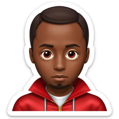 P Diddy with dark brown hair, metallic red outfit sticker