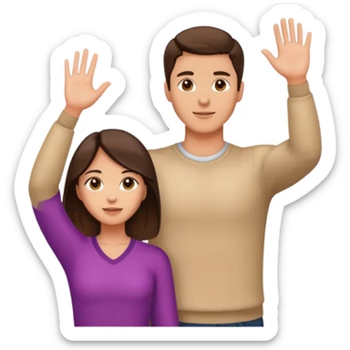 Good looking brunette couple with light tan skin, chest up view, standing close together sticker