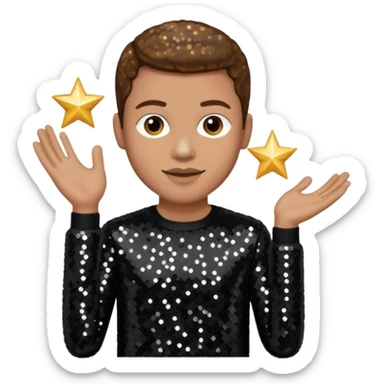 Dan Miller from O-Town with light skin, brown hair, black sequin outfit sticker