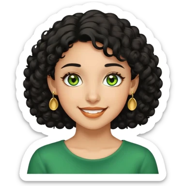 girl showing happiness, medium skin tone, short curly black hair, gold earrings, green eyes Minimal emoji showing happiness, medium skin tone, short curly black hair, gold earrings, green eyes sticker