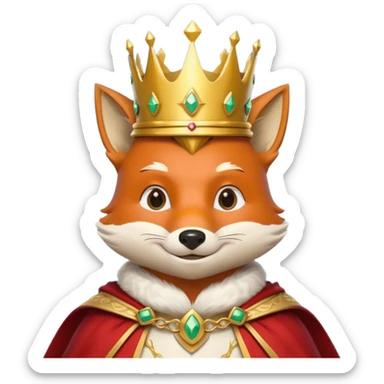 fox king portrait, head and shoulders only, elegant golden crown, noble cloak collar, clever confident smile, fantasy kingdom vibe, 3D cartoon, mobile game icon style, clean background, no text, no watermark
 sticker