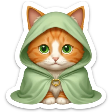 baby orange cat green eyes, in white cloak sticker