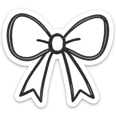 minimalist hand drawn black outline of a simple gift bow with white clean background sticker